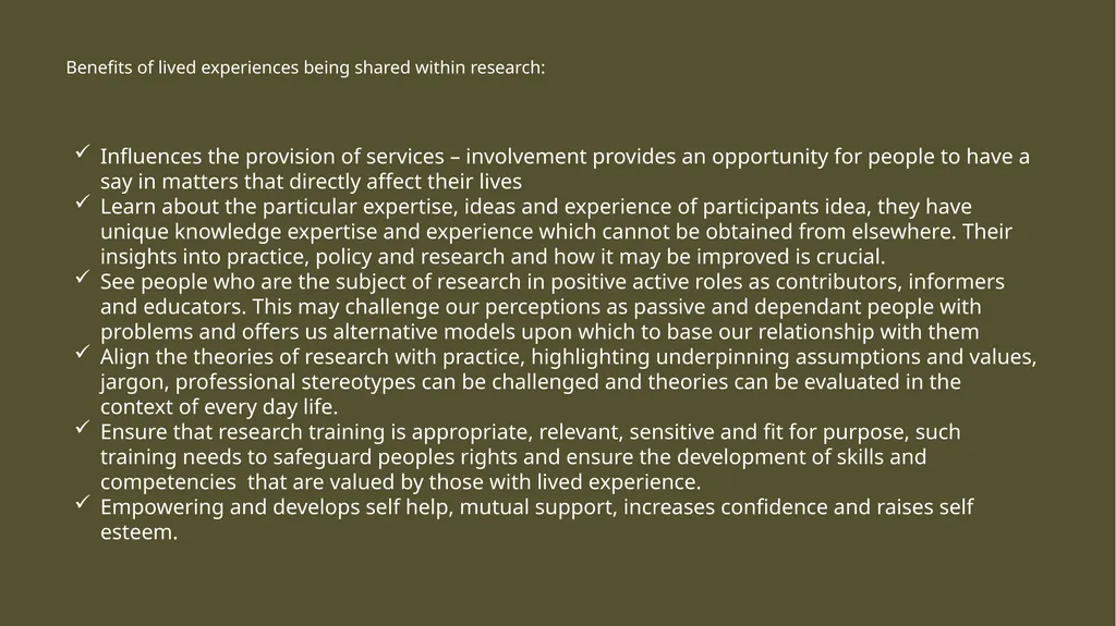 Lived experience vs Expertise gained from lived - slide 8 of 13