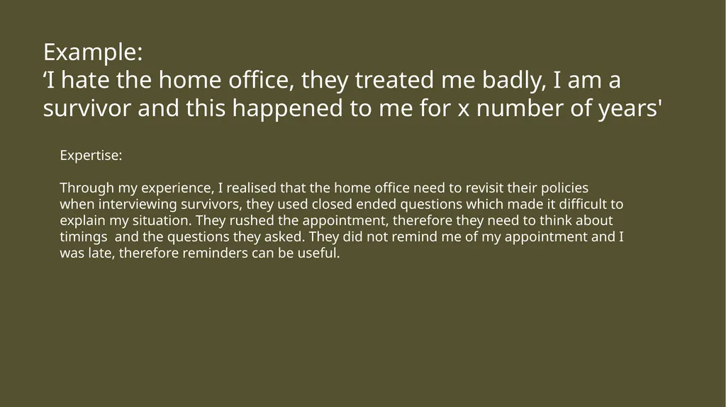 Lived experience vs Expertise gained from lived - slide 11 of 13