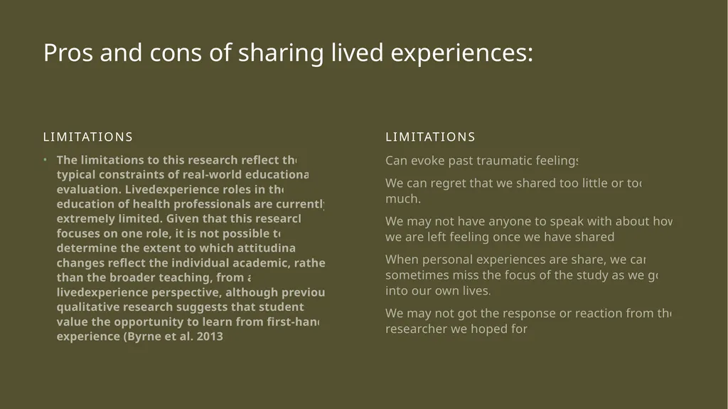 Lived experience vs Expertise gained from lived - slide 10 of 13