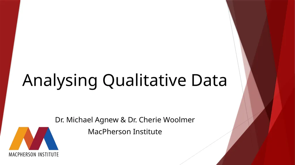 Analysing Qualitative Data Dr. Michael Agnew & Dr. - slide 1 of 7