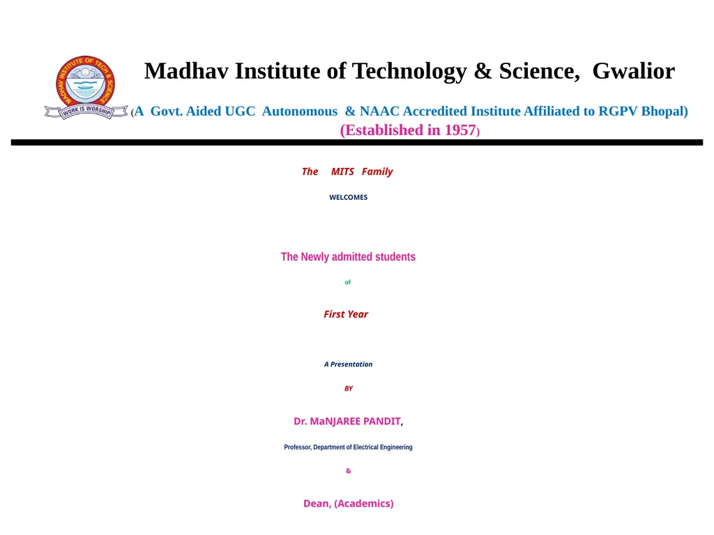 The MITS Family WELCOMES The Newly admitted - slide 1 of 40