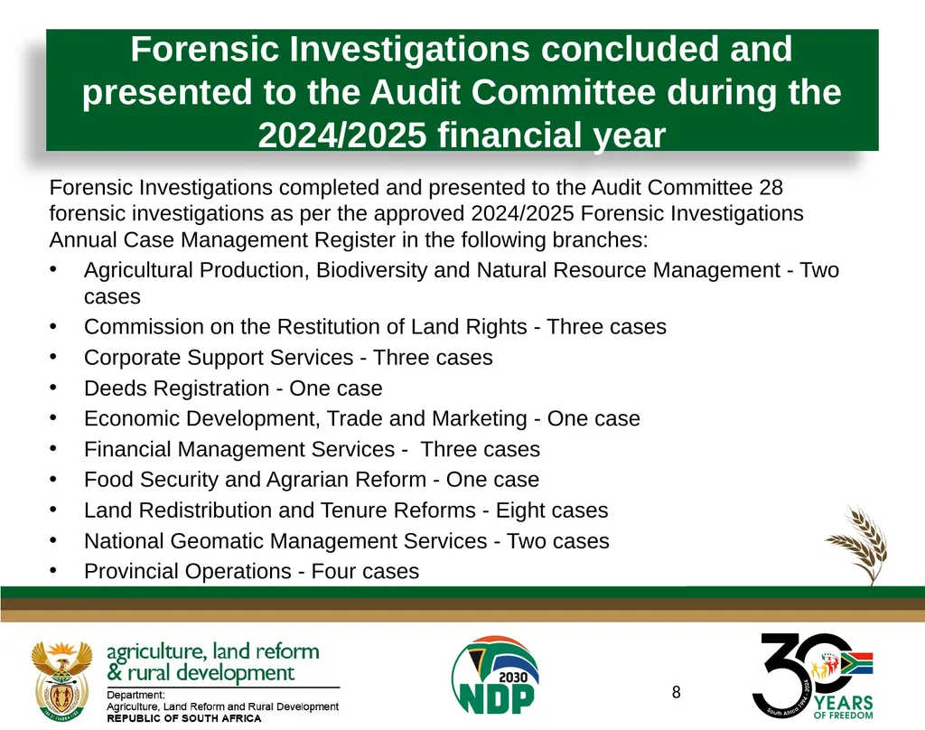 Presentation to the Portfolio Committee on Land - slide 8 of 13