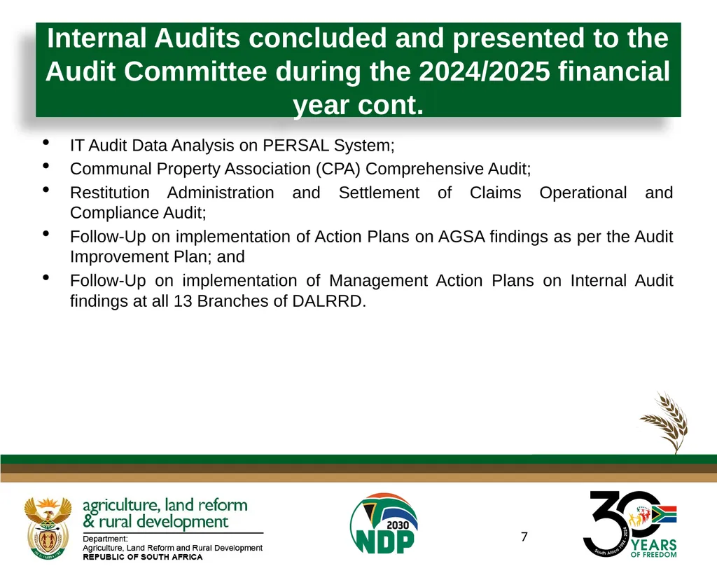 Presentation to the Portfolio Committee on Land - slide 7 of 13