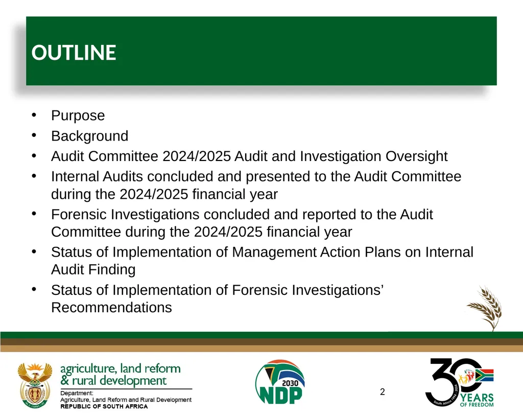 Presentation to the Portfolio Committee on Land - slide 2 of 13