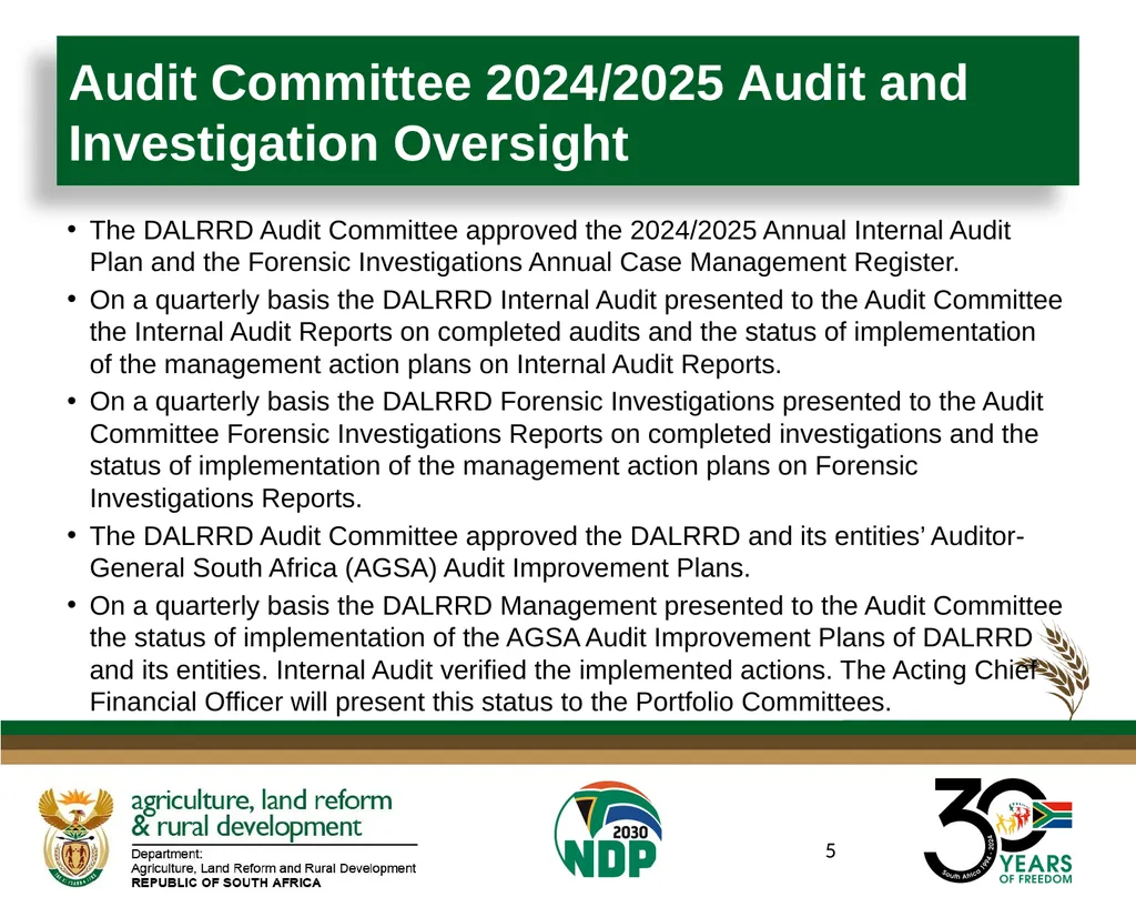 Presentation to the Portfolio Committee on Land - slide 5 of 13