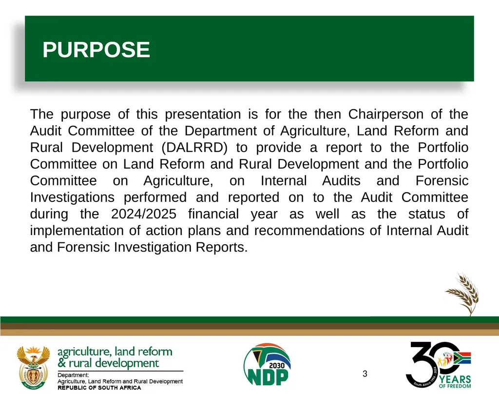 Presentation to the Portfolio Committee on Land - slide 3 of 13