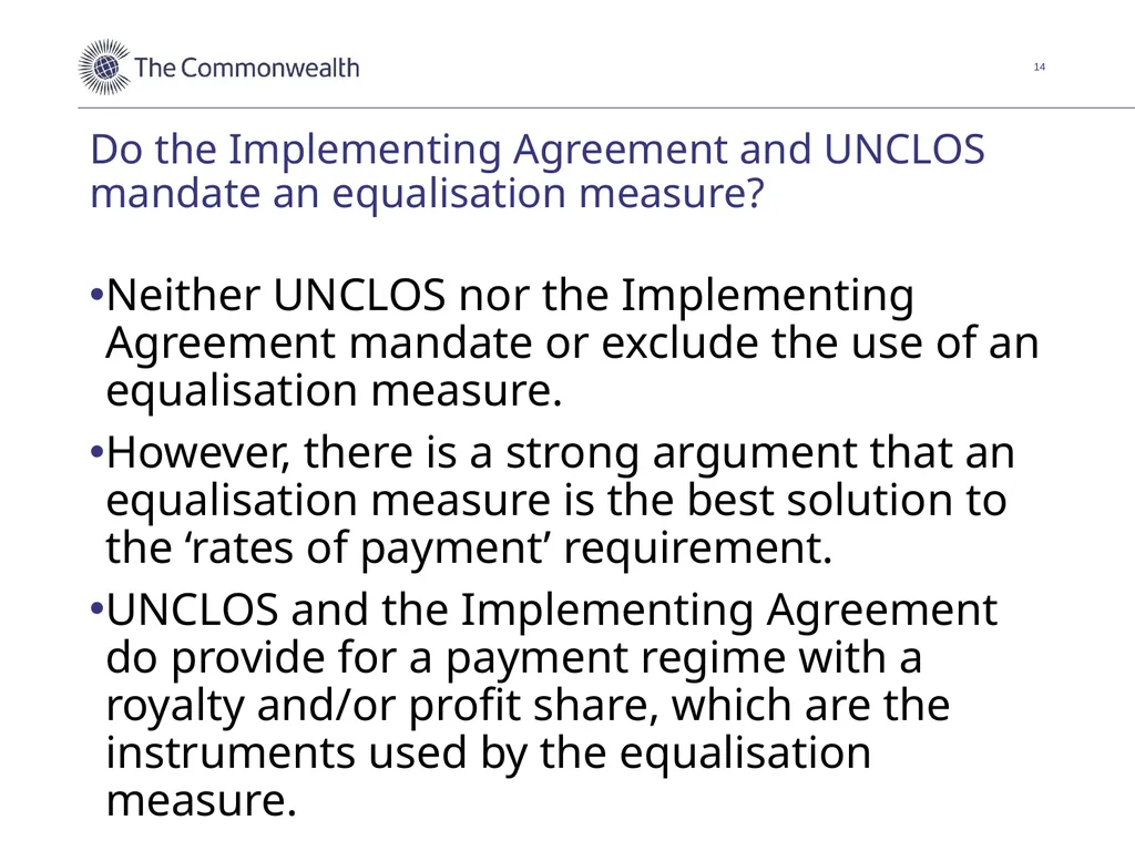 Discussion of an equalisation measure for - slide 14 of 18