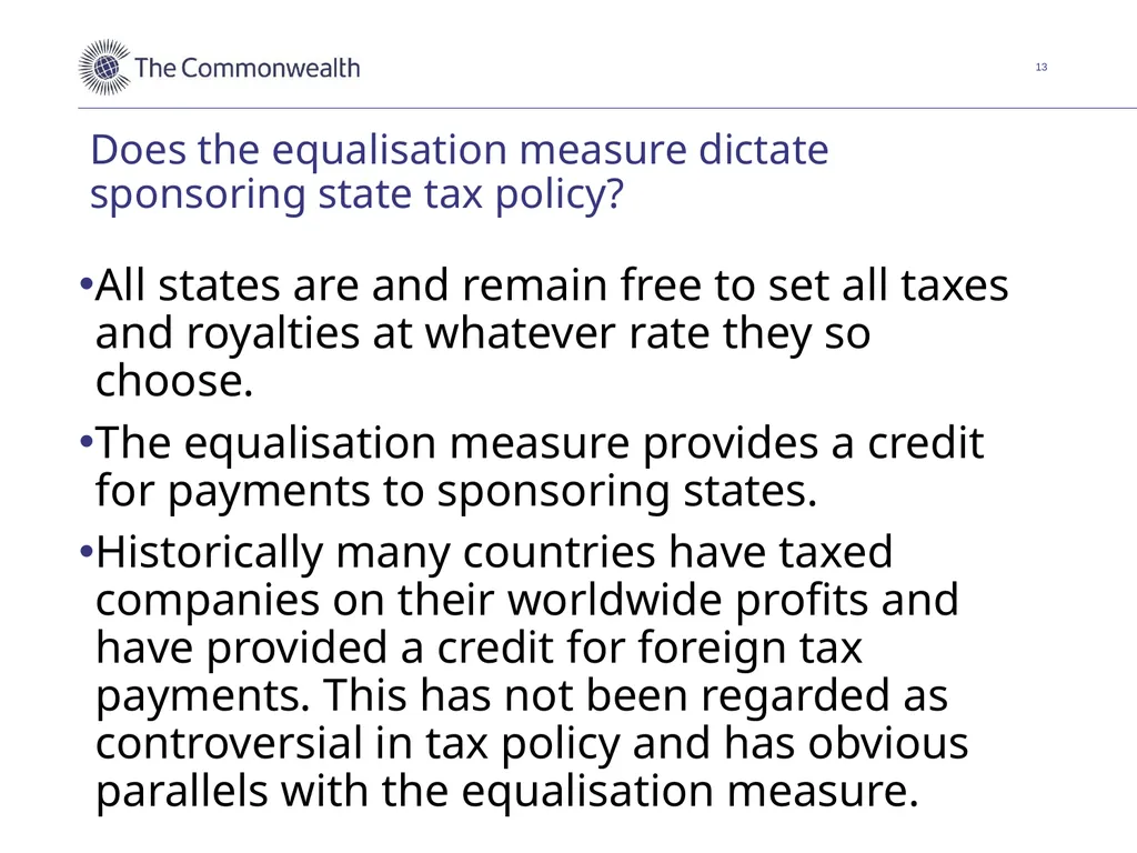 Discussion of an equalisation measure for - slide 13 of 18