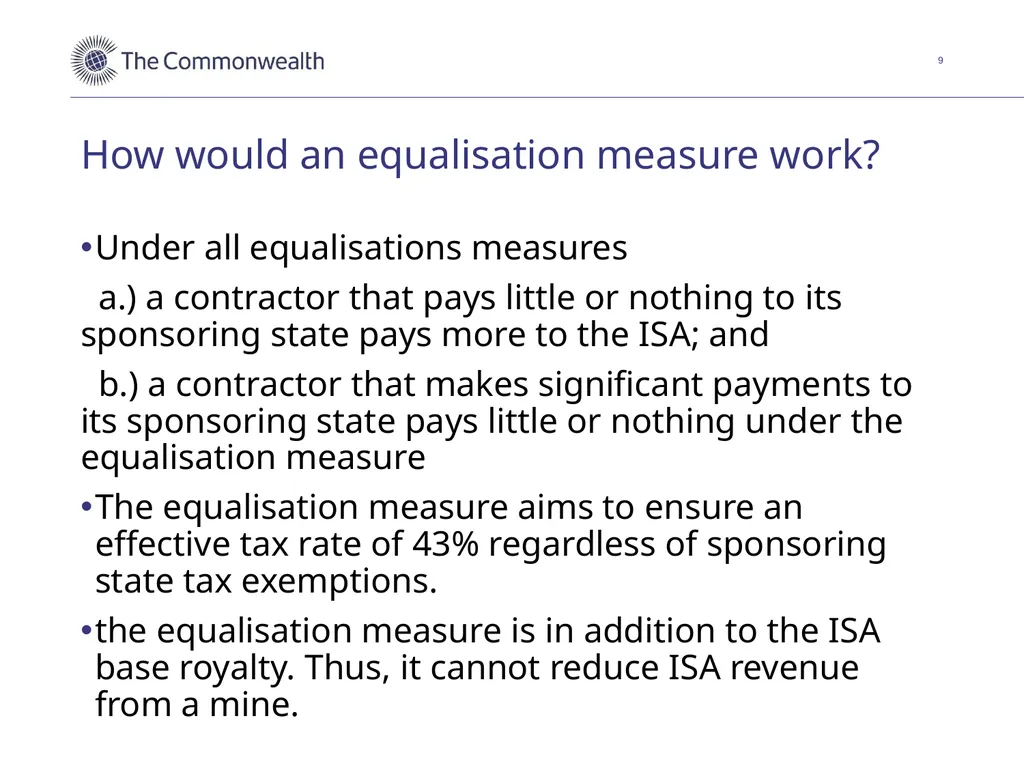 Discussion of an equalisation measure for - slide 9 of 18