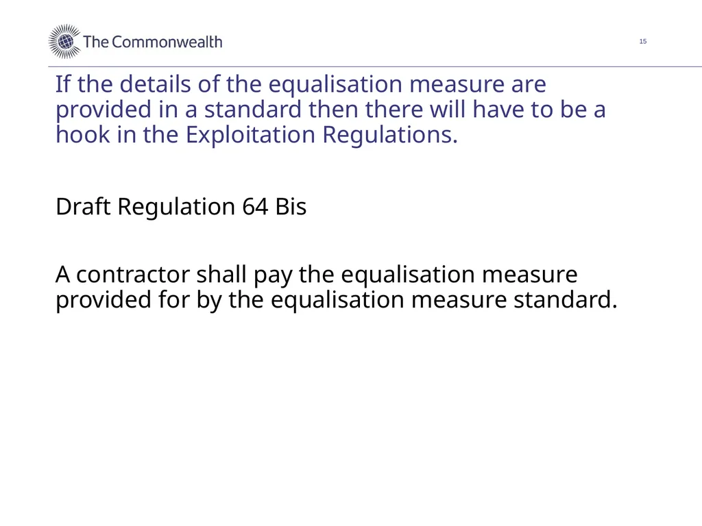 Discussion of an equalisation measure for - slide 15 of 18