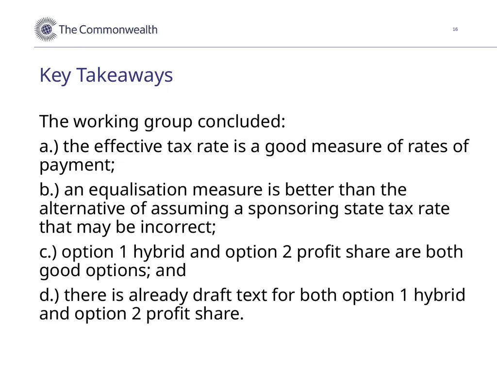 Discussion of an equalisation measure for - slide 16 of 18