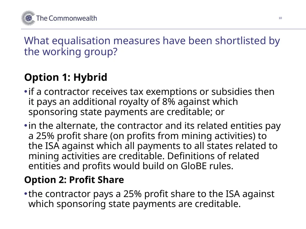 Discussion of an equalisation measure for - slide 10 of 18