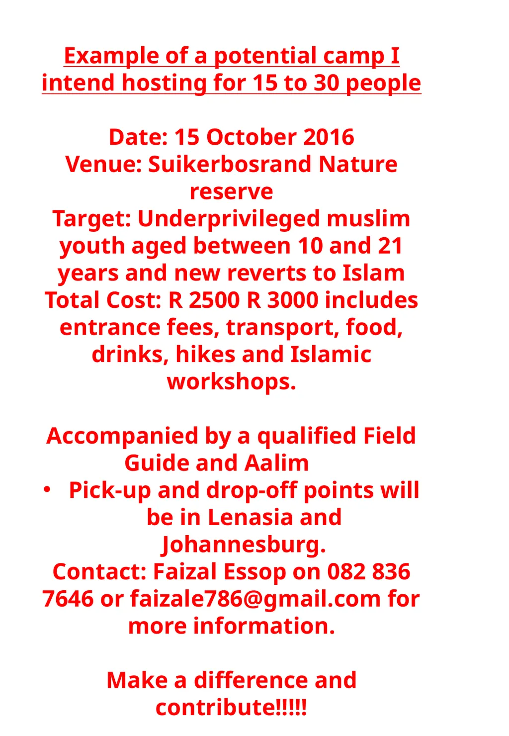 Trips for underprivileged youth and reverts - slide 3 of 3