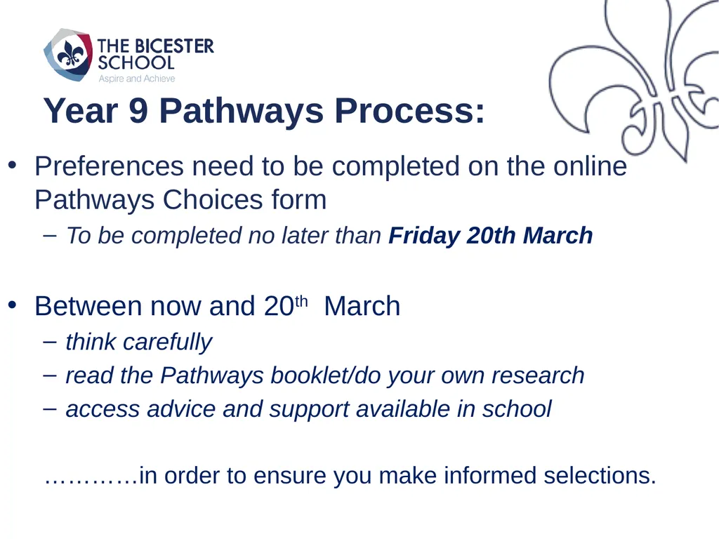 Welcome to Year 9 Pathways Key Elements Of The - slide 3 of 18