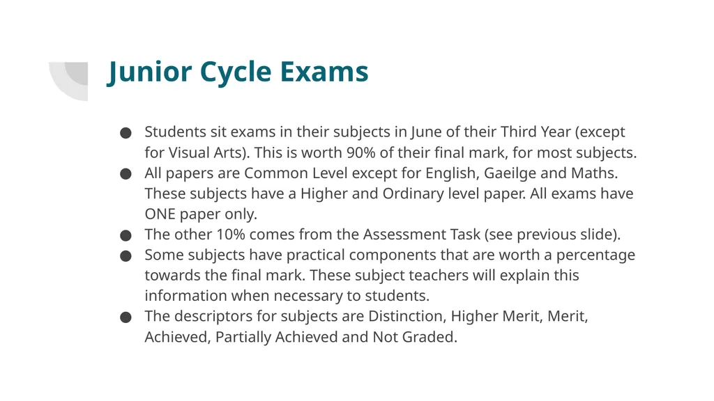 Junior Cycle Information A guide to the new Junior - slide 12 of 15