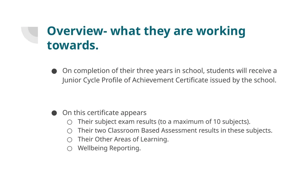 Junior Cycle Information A guide to the new Junior - slide 2 of 15