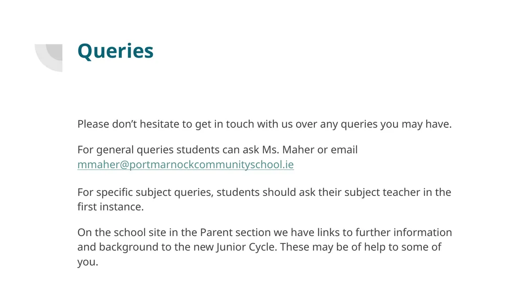 Junior Cycle Information A guide to the new Junior - slide 15 of 15