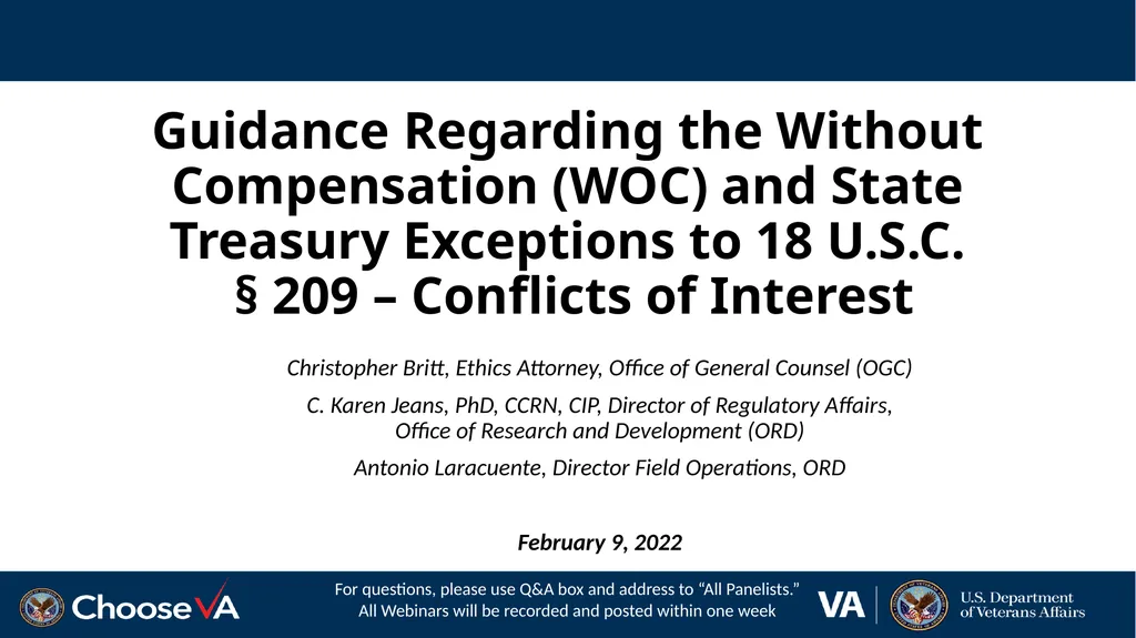 Guidance Regarding the Without Compensation (WOC) - slide 1 of 20