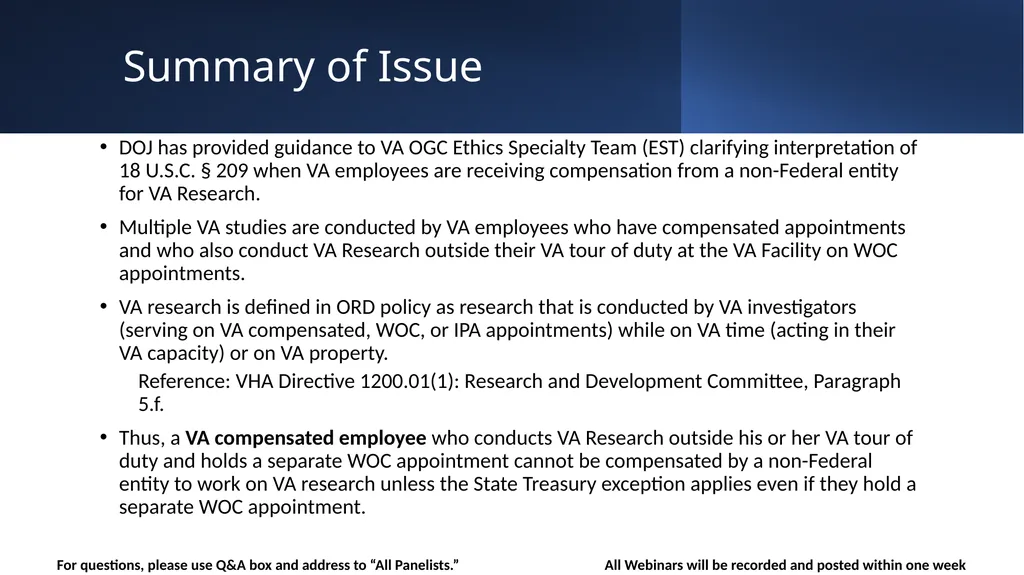 Guidance Regarding the Without Compensation (WOC) - slide 5 of 20