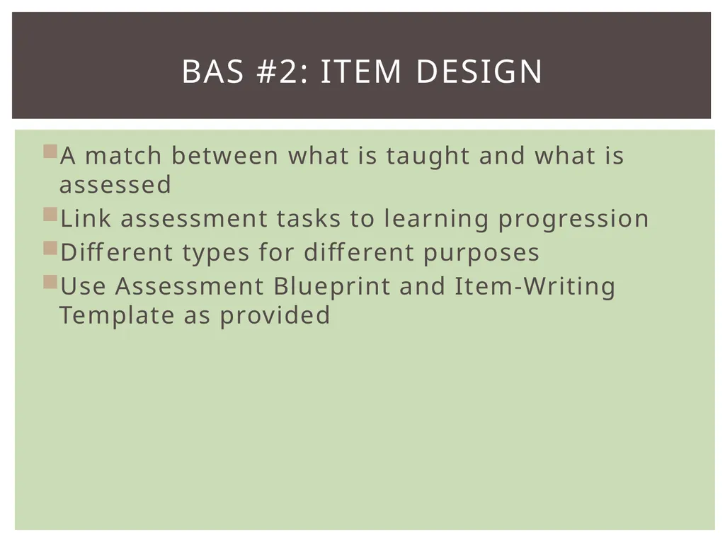 Review of BAS Learning progression Item design - slide 16 of 28