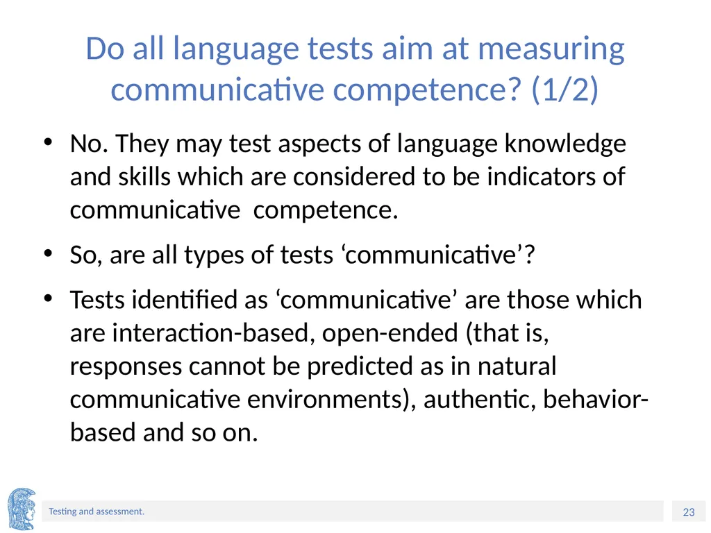 ELT Methods and Practices Unit 9: Testing and - slide 23 of 46