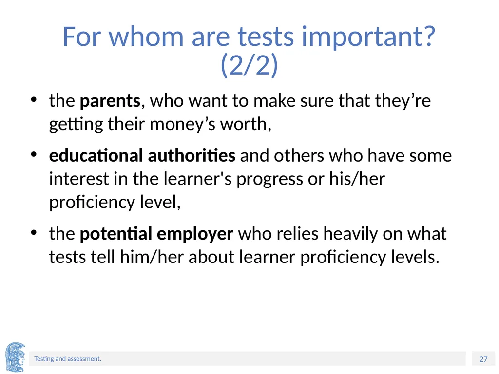 ELT Methods and Practices Unit 9: Testing and - slide 27 of 46