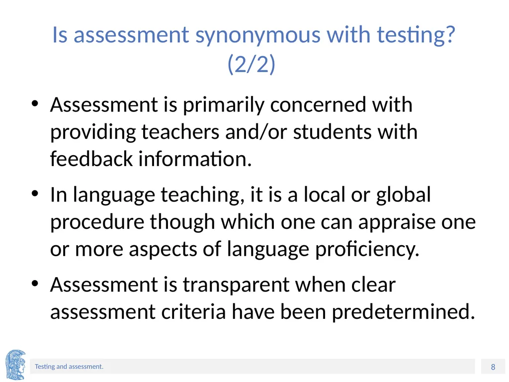 ELT Methods and Practices Unit 9: Testing and - slide 8 of 46