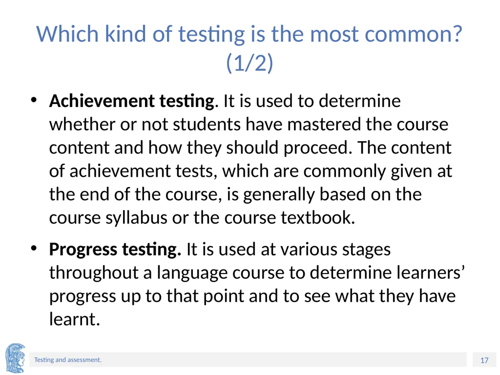 ELT Methods and Practices Unit 9: Testing and - slide 17 of 46