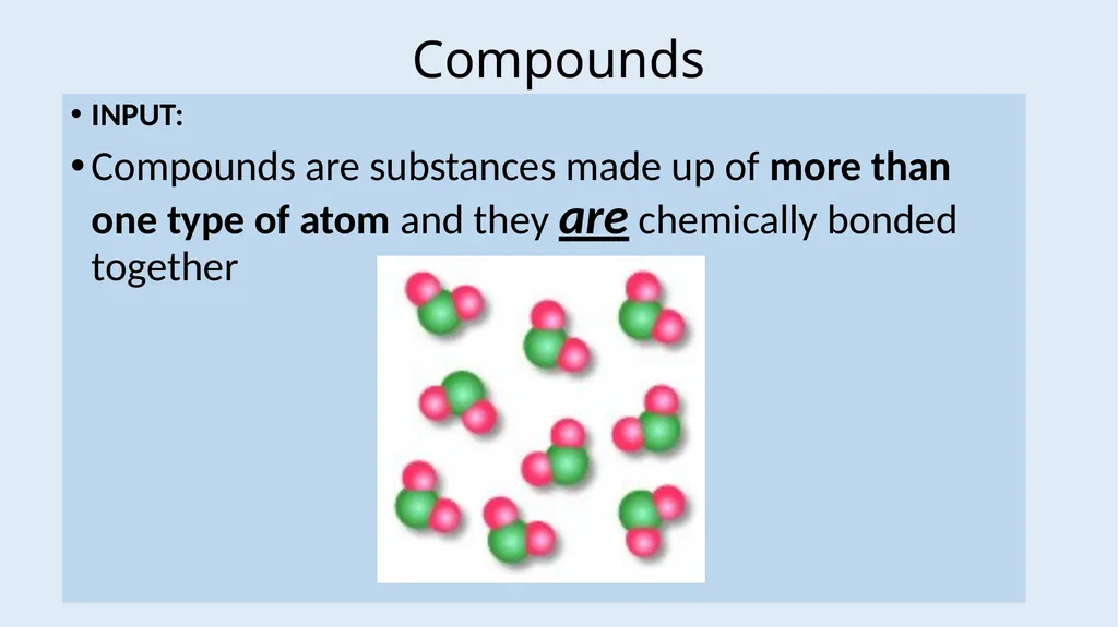 Atoms, Elements and Compounds Foundation LOW - slide 7 of 19