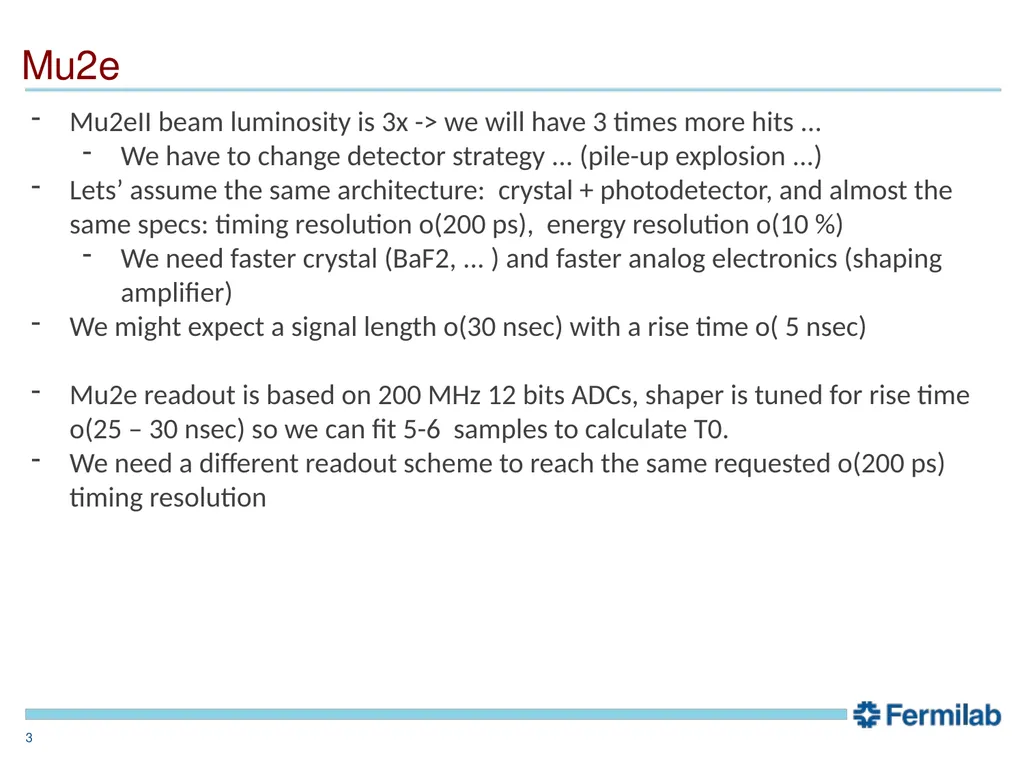 Mu2eII calorimeter readout: sparse ideas F. - slide 3 of 16