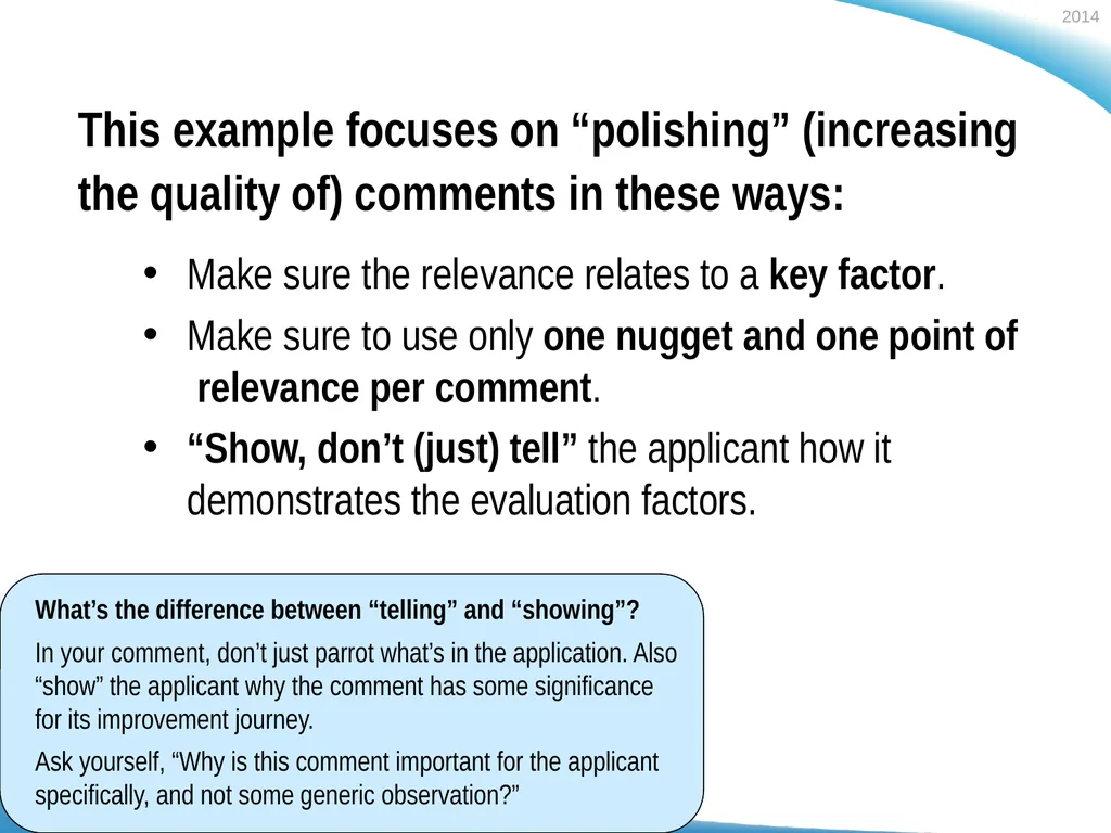 Polishing Feedback Comments Sample 2: Process OFI - slide 3 of 10