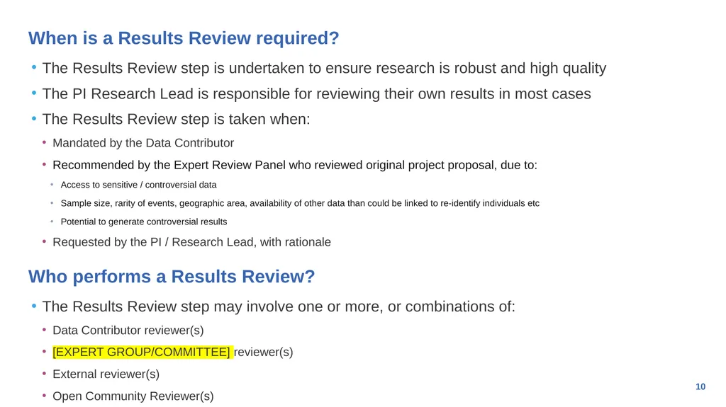 Generic Output Review Process for research - slide 10 of 16