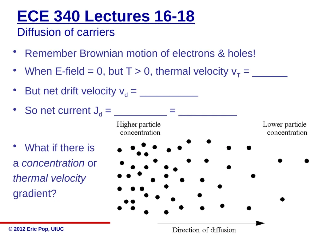 ECE 340 Lectures 16-18 Diffusion of carriers - slide 1 of 16