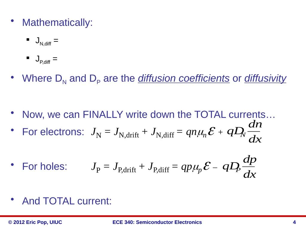 ECE 340 Lectures 16-18 Diffusion of carriers - slide 4 of 16