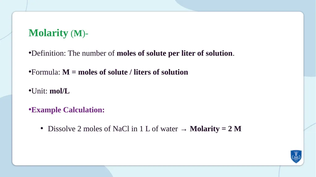 UNDERSTANDING NORMALITY, MOLARITY, AND MOLALITY - slide 7 of 16