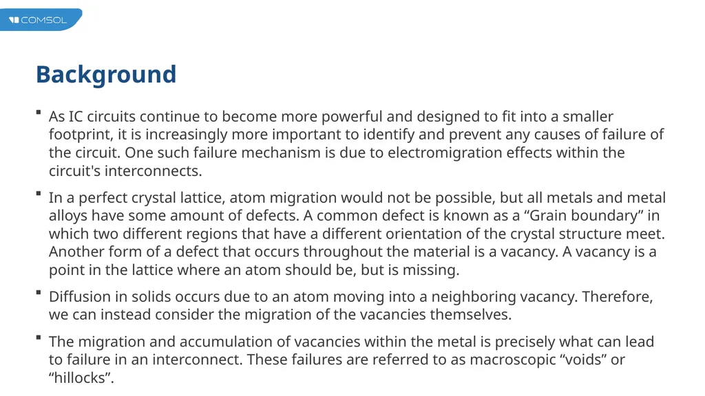 Vacancy Electromigration in IC Interconnect Lines - slide 2 of 14