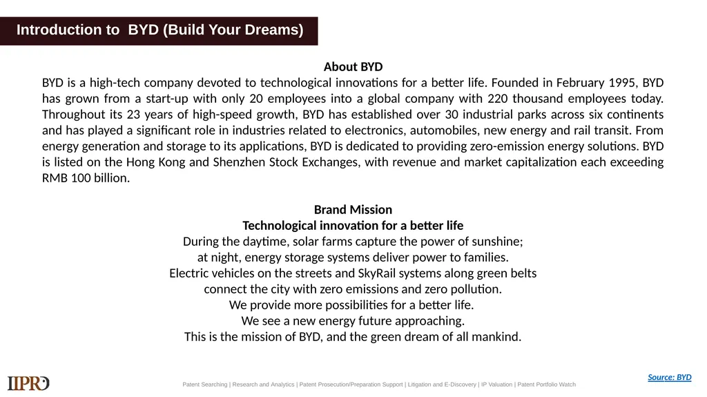 BYD (Electric Vehicles) Patent Landscape Study - slide 3 of 28