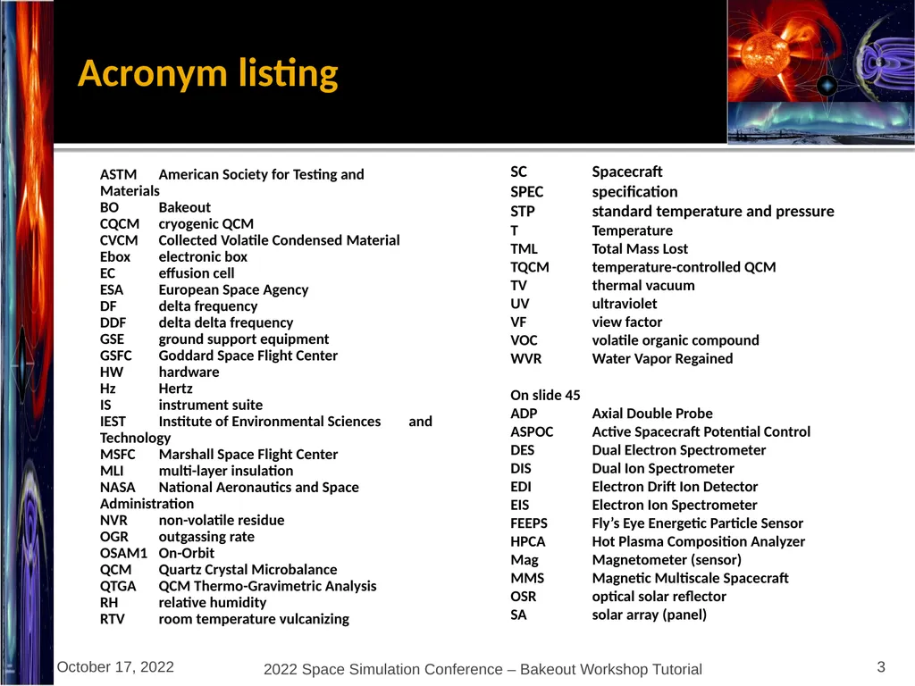 Bakeout Workshop Glenn Rosecrans, KBR, Inc. - slide 3 of 47
