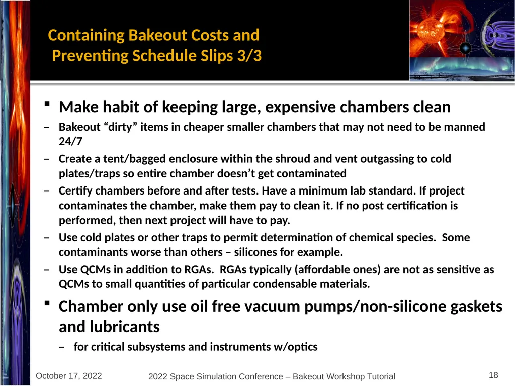 Bakeout Workshop Glenn Rosecrans, KBR, Inc. - slide 18 of 47