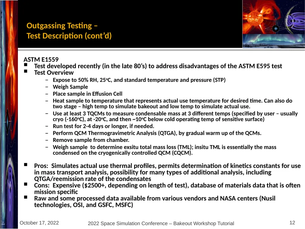 Bakeout Workshop Glenn Rosecrans, KBR, Inc. - slide 12 of 47