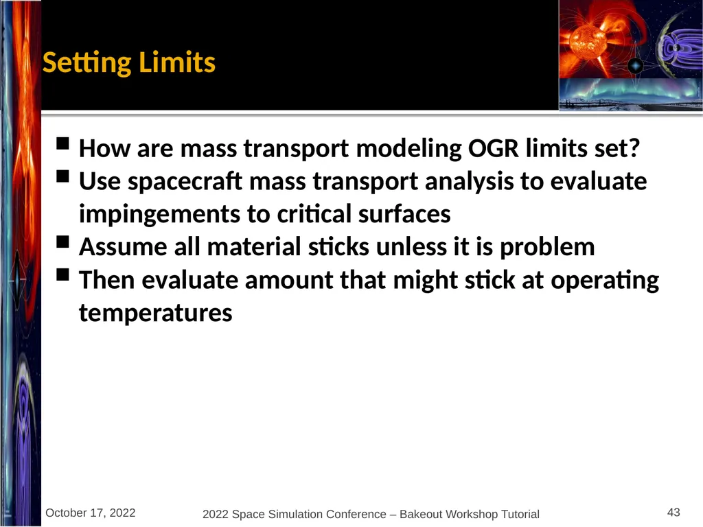 Bakeout Workshop Glenn Rosecrans, KBR, Inc. - slide 43 of 47