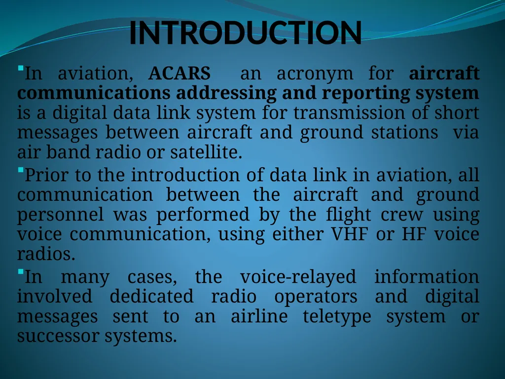 AIRCRAFT COMMUNICATIONS ADDRESSING AND REPORTING - slide 2 of 9