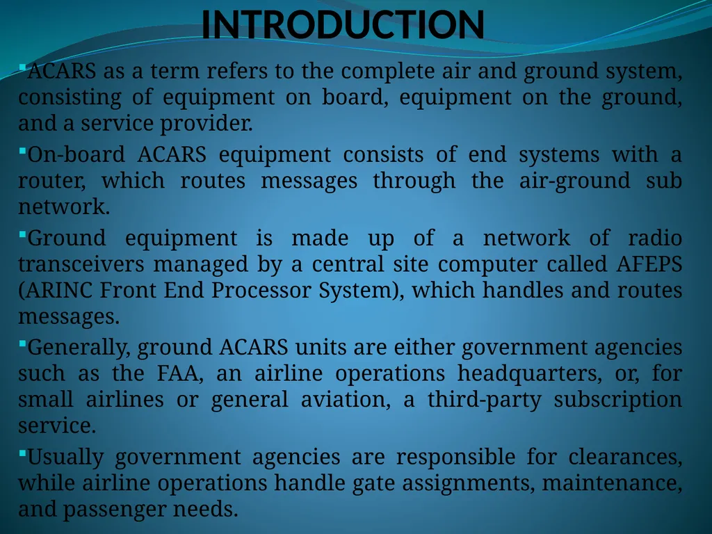 AIRCRAFT COMMUNICATIONS ADDRESSING AND REPORTING - slide 3 of 9
