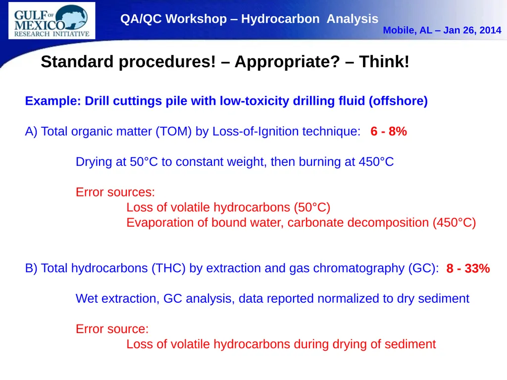 QA/QC in Organic Matter (Hydrocarbon) Analysis. - slide 5 of 7