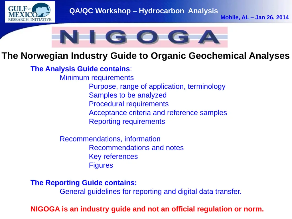 QA/QC in Organic Matter (Hydrocarbon) Analysis. - slide 4 of 7