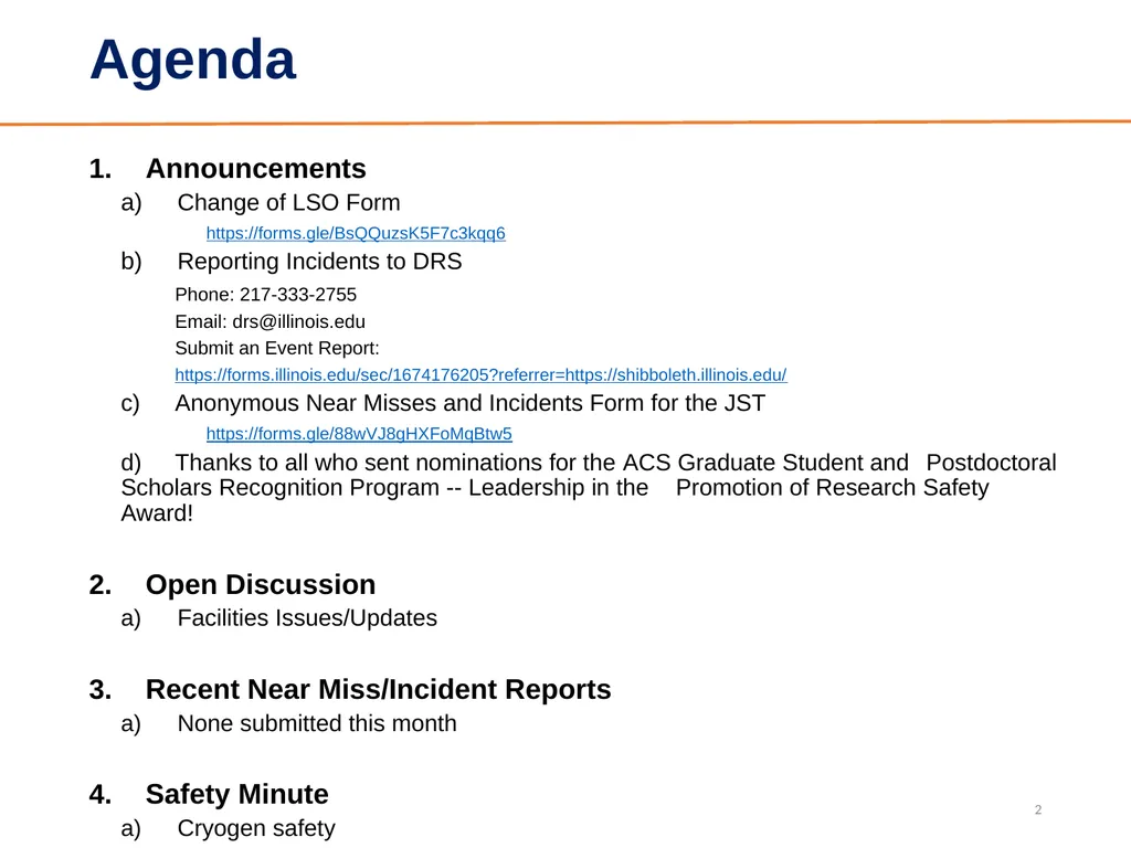 Monthly Lab Safety Officer Meeting June 26th, 2024 - slide 2 of 11