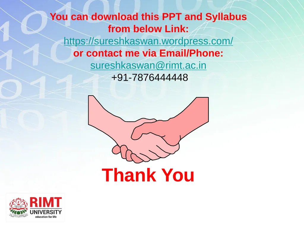 Master of Technology Computer Science & - slide 26 of 26