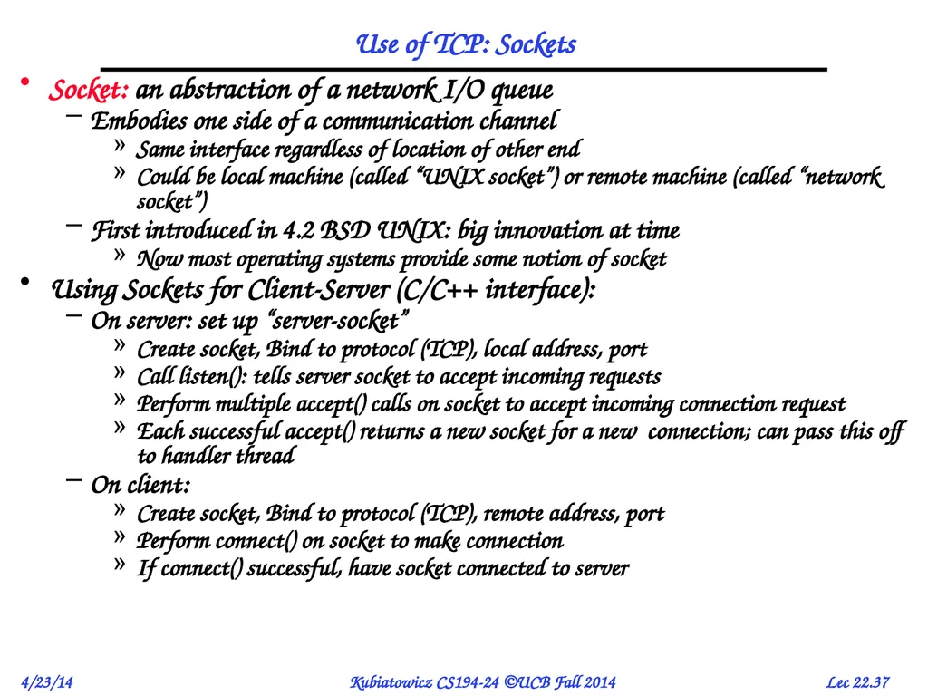 CS194-24 Advanced Operating Systems Structures and - slide 37 of 47