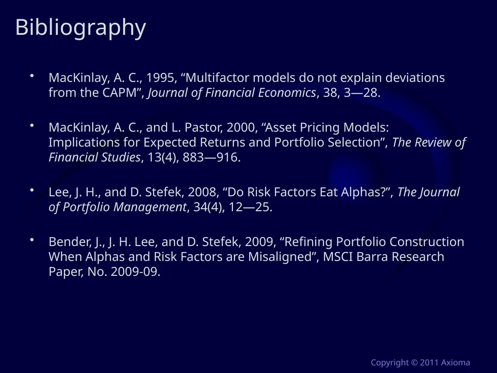 Risk and Optimization in Equity Portfolios: Is it - slide 39 of 40