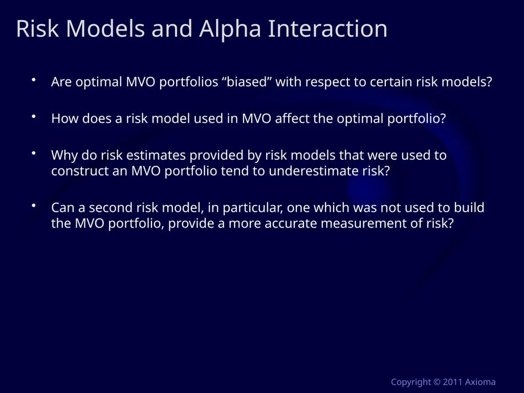Risk and Optimization in Equity Portfolios: Is it - slide 6 of 40